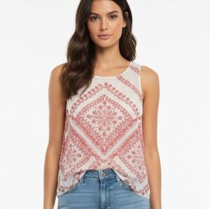 Twelfth Street Cynthia Vincent Tank Blouse White Red Boho Sheer Fairy S